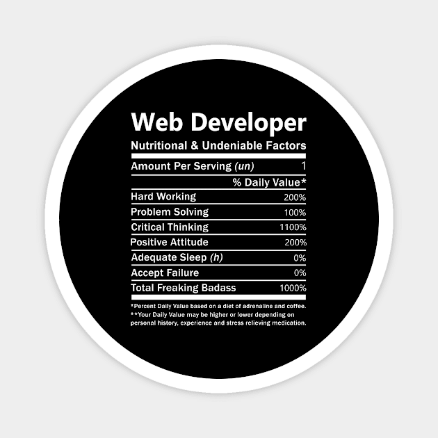 Web Developer T Shirt - Nutritional and Undeniable Factors Gift Item Tee Magnet by Ryalgi